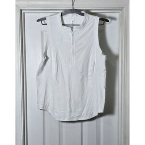 Lululemon Front Zip Mock-Neck Tennis Tank Top Size 12 White Golf Pickleball